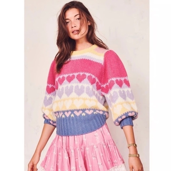 LoveShackFancy Sweaters - LOVESHACKFANCY Shirelle Puff Sleeve Heart Sweater Wool alpaca Romantic women L